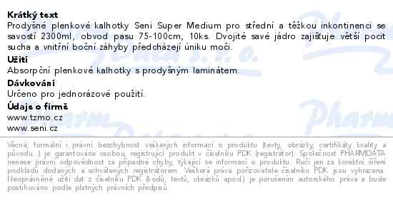 Seni Super inkontinenční plenkové kalhotky M 10ks - popis