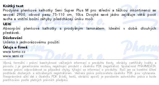 Seni Super Plus inkontinenční plenkové kalhotky M 10ks - popis
