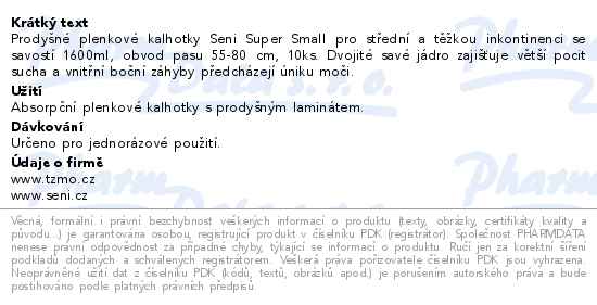 Seni Super inkontinenční plenkové kalhotky S 10ks - popis