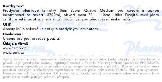Seni Super Quatro inkontinenční plenkové kalhotky s lepítky M 10ks - popis