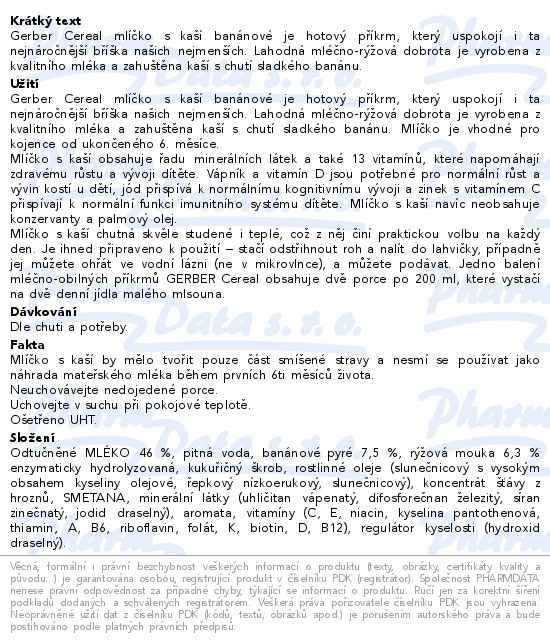 Gerber Cereal Mlíčko s kaší na dobrou noc banánové 2x200ml 6m+ - popis