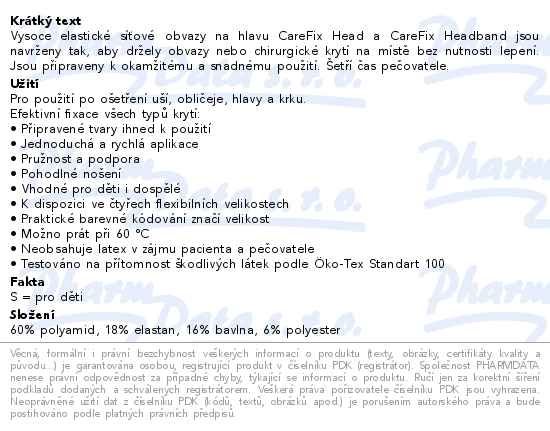 Carefix head elastický síťový obvaz vel.S 15ks - popis