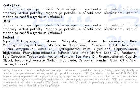 Dermacol Opalovací mléko urychlující SPF20 200ml - popis