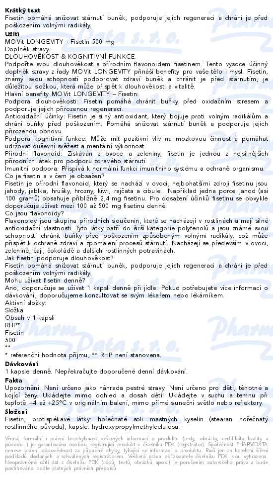 MOVit Longevity Fisetin 500mg 60 kapslí - popis