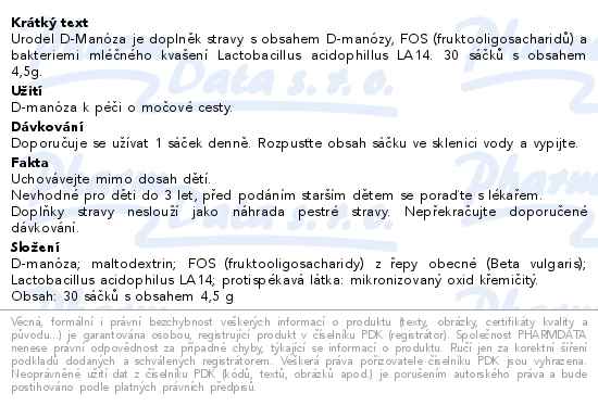 Urodel D-Manóza 30x4.5g Valtix - popis