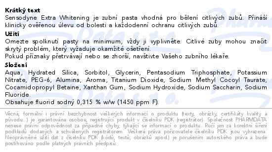 Sensodyne Extra Whitening zubní pasta 75ml - popis