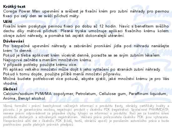 Corega Power Max upevnění + svěžest fixační krém 40g - popis