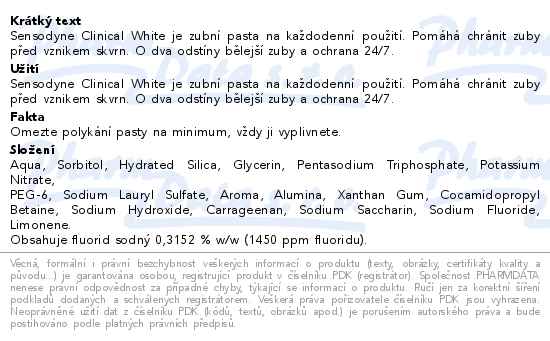 Sensodyne Clinical White zubní pasta 75ml - popis