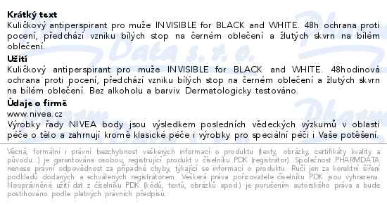 Nivea Men Black&White Invisible 72h anti-perspirant roll-on 50ml 82245 - popis