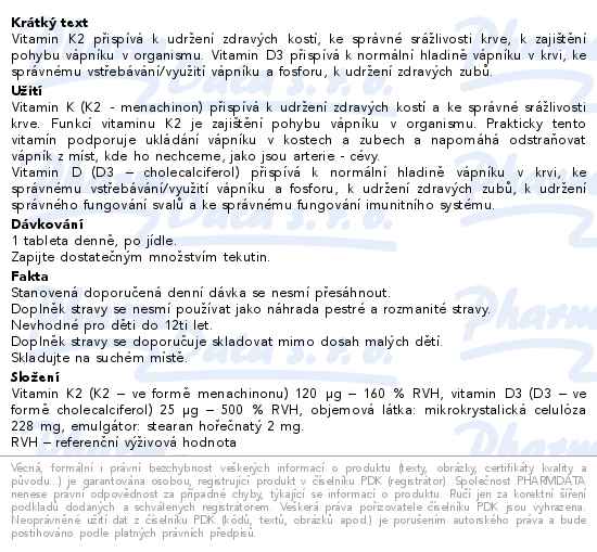 Edenpharma Vitamín D3+K2 60 tablet - popis