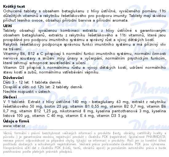 Vitar Kids Betaglukan Multivitamin 60 tablet - popis