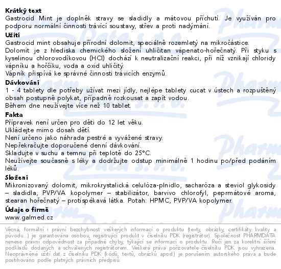 Gastrocid Mint 30 tablet Galmed - popis