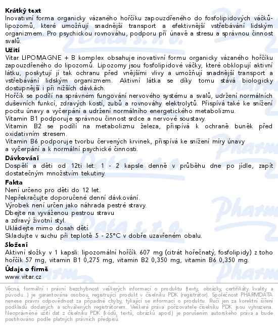 Vitar Lipomagne + B Komplex 60 kapslí - popis
