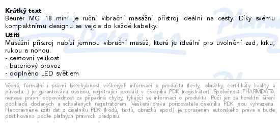 Mini masáž na cesty Beurer MG18 - popis