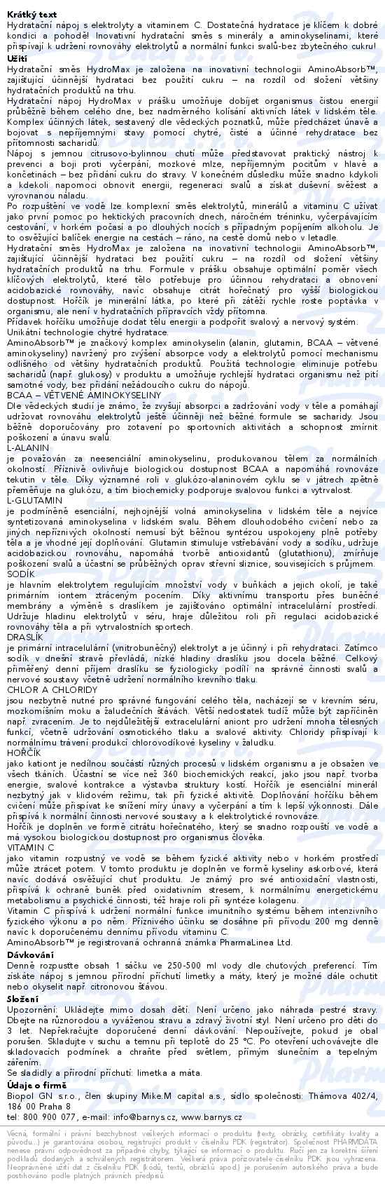 Alavis Maxima HydroMax hydratační nápoj sáčky limetka/máta 10x8g - popis