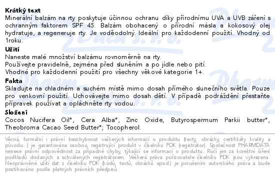 Wooden Spoon SUN KISS Opalovací balzám na rty BIO 4.3ml - popis
