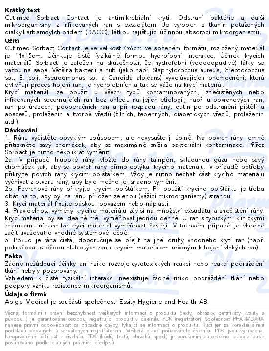 Cutimed Sorbact Contact antimikrobiotické krytí přířez rozložený rozměr 11x15cm 5ks - popis