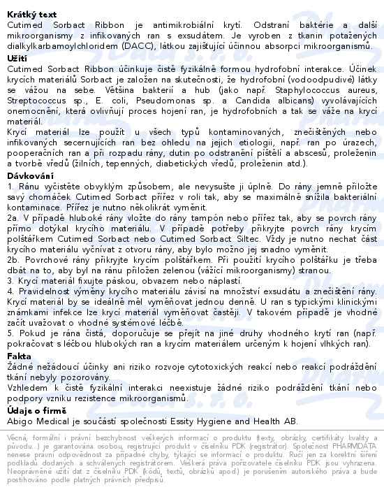 Cutimed Sorbact Ribbon antimikrobiální krytí příze v roli 5cmx2m 10ks - popis