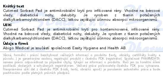 Cutimed Sorbact Pad antimikrobiální savá komprese 10x10cm 5ks - popis