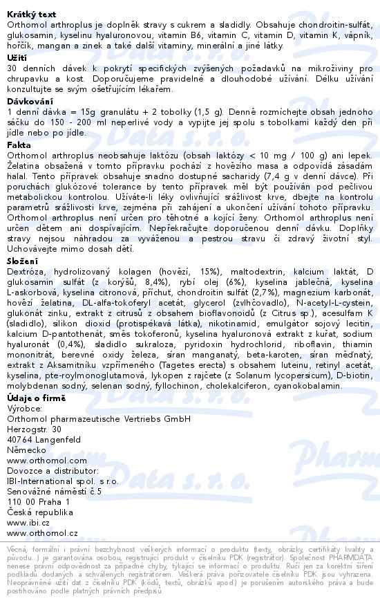 Orthomol Arthroplus 30 denních dávek - popis