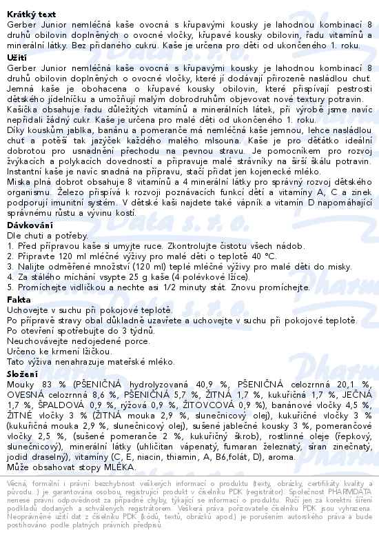 Gerber Junior nemléčná kaše ovocná 200g 12m+ - popis