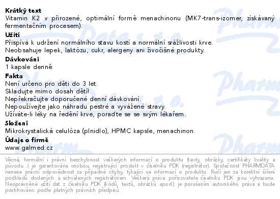 Vitamin K2 60 kapslí Galmed - popis