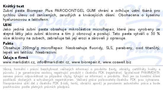 Biorepair Plus Parodentgel Gum zubní pasta 75ml - popis