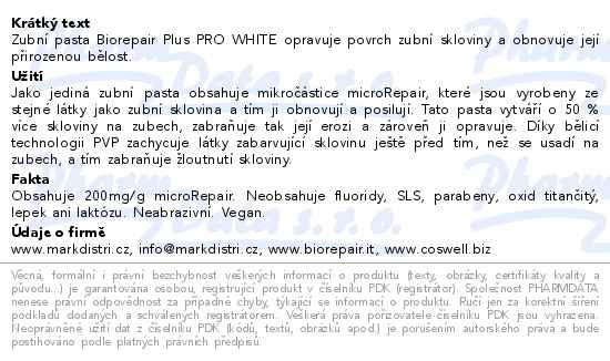 BioRepair Plus Pro White zubní pasta 75ml - popis