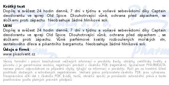 Old Spice Captain deo Sprej XXL 250ml - popis