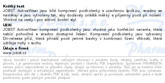 Jobst ActiveWear I.kompresní třída punčochy lýtkové se špicí velikost S bílé - popis