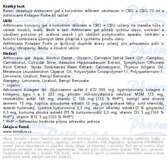 Annabis Záda a Klouby Arthocann CBD 75ml + Kolagen 60 tablet - popis