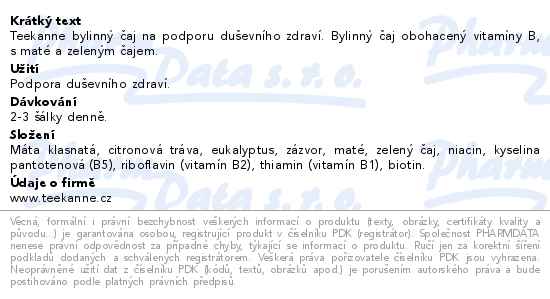 Teekanne Vitalita + Koncentrace Vitamín B5 čaj 10x1.8g - popis