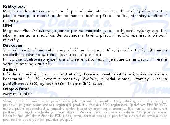Magnesia Plus Antistress mango meduňka 700ml - popis
