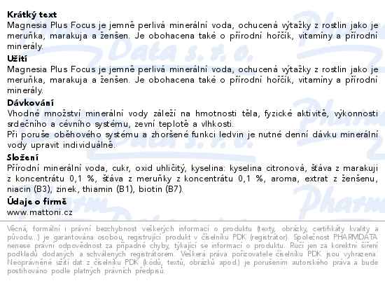 Magnesia Plus Focus meruňka marakuja ženšen 0,7l - popis