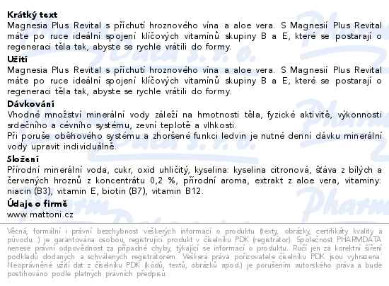 Magnesia Plus Revital hroznové víno, aloe vera 0,7l - popis