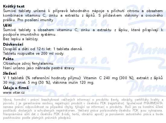Maxi Vita Vitamin C + zinek + šípek příchuť citron 20 šumivých tablet - popis