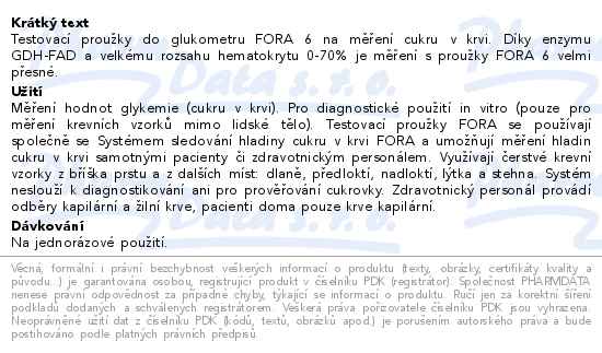 Fora 6 Testovací proužky ke glukometrům 50ks - popis