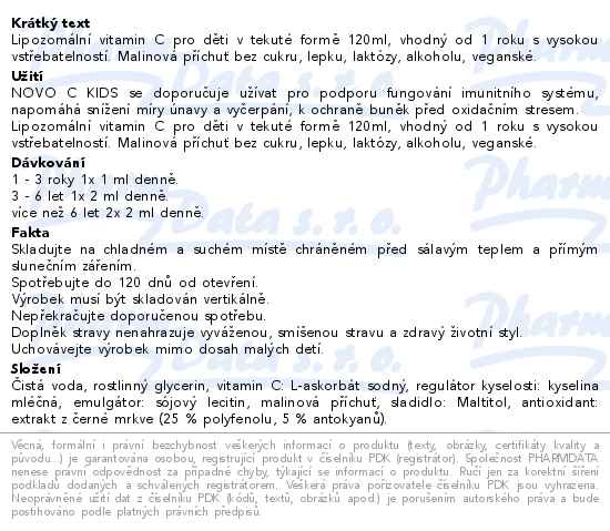 Novo C Kids lipozomální tekutý vitamín C 120ml 1r+ - popis