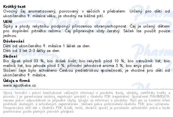 Apotheke Pohádkový dětský čaj jahodový se šípkem BIO 20x1.5g NEW - popis