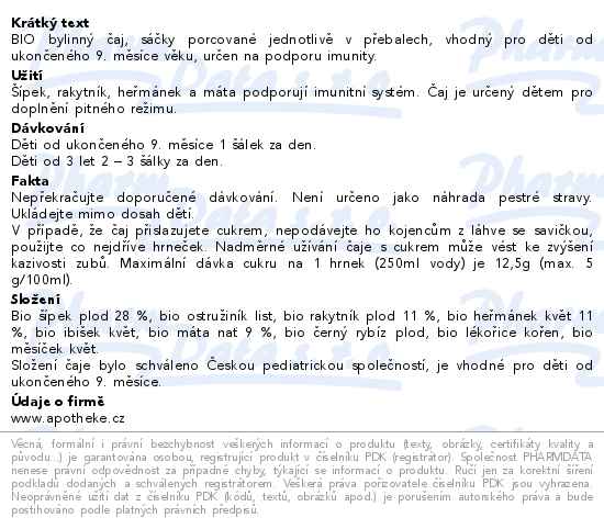 Apotheke Pohádkový dětský čaj Na imunitu s rakytníkem BIO 20x1.5g NEW - popis