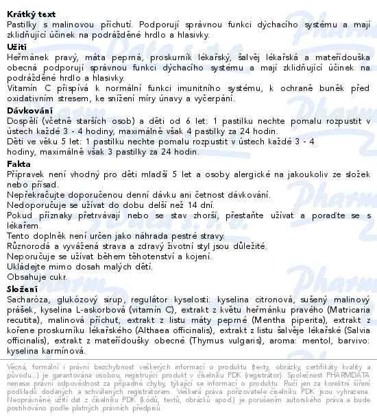 Panastat bylinné pastilky s vitamínem C příchuť malina 16ks - popis