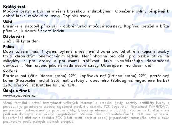 Apotheke Faf UK Močové cesty čaj 20x2g - popis