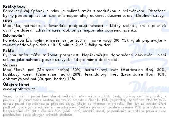 Apotheke Faf UK Spánek&relax čaj 20x2g - popis