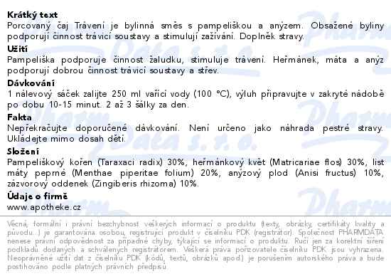 Apotheke Faf UK Trávení čaj 20x2g - popis