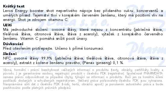 Leros Energy Booster ženšen pravý 100ml - popis