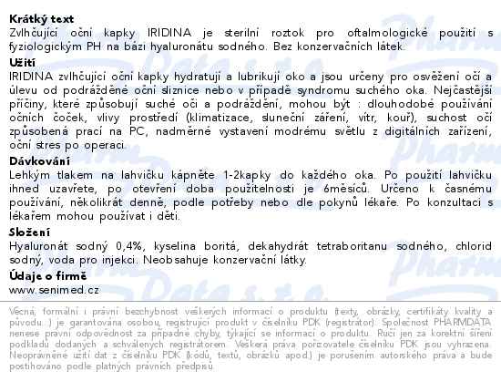 Iridina zvlhčující oční kapky 10ml - popis