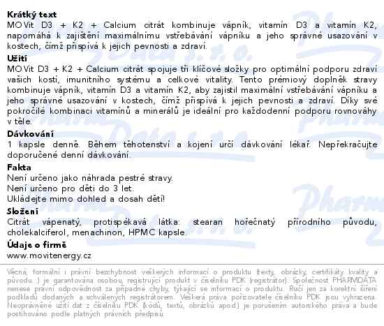 MOVit Energy D3+K2 Calcium citrát Premium 90 kapslí - popis