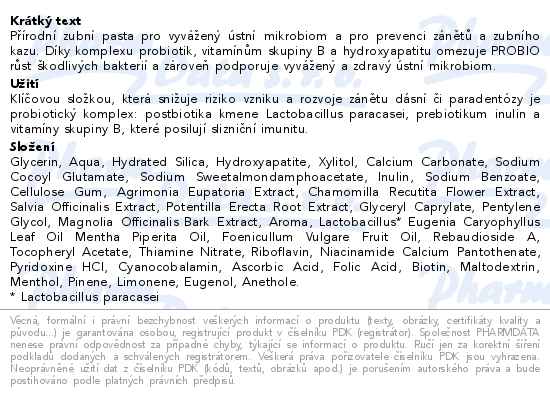 Herbadent Probio Probiotická zubní pasta 75g - popis