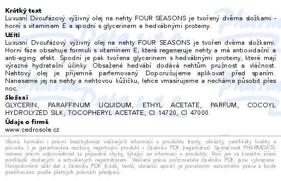 Four Seasons dvoufázový výživný olej s hedvábím a vitaminem E 12ml - popis