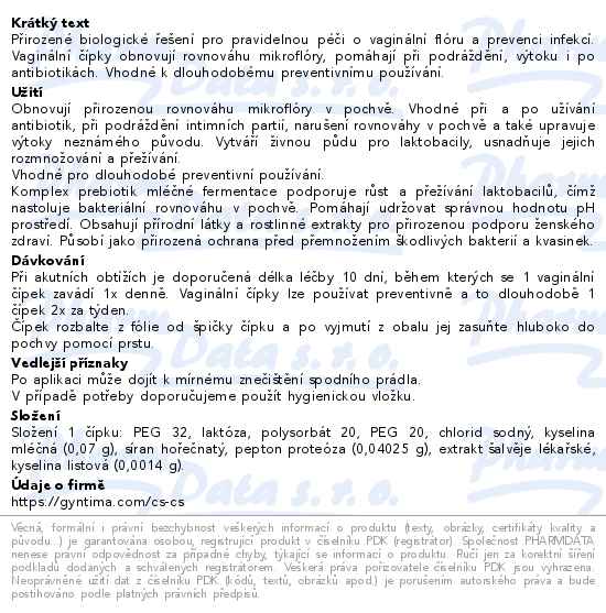Fytofontana Gyntima Probiotica vaginální čípky 10ks - popis